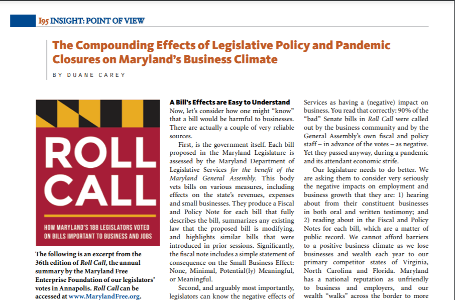 The Compounding Effects of Legislative Policy and Pandemic Closures on Maryland’s Business Climate